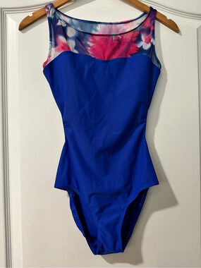Lulli Dancewear Floral Open Back Leotard in Blue & Pink Medium Like New